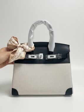 Classic Two-Tone Canvas Tote Bag with Black Trim